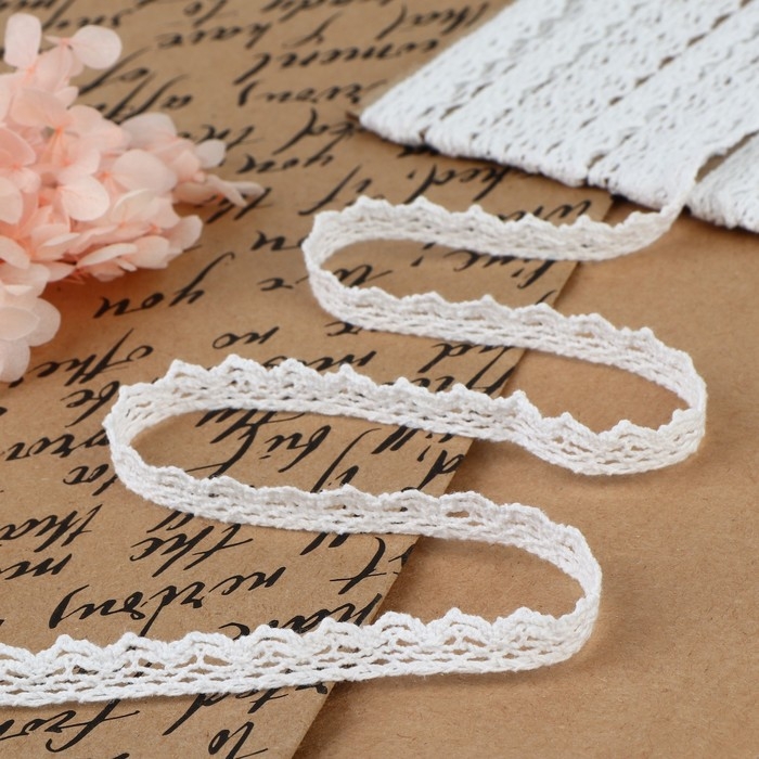 Кружево вязаное, 8 мм &times; 15 &plusmn; 1 м, цвет белый