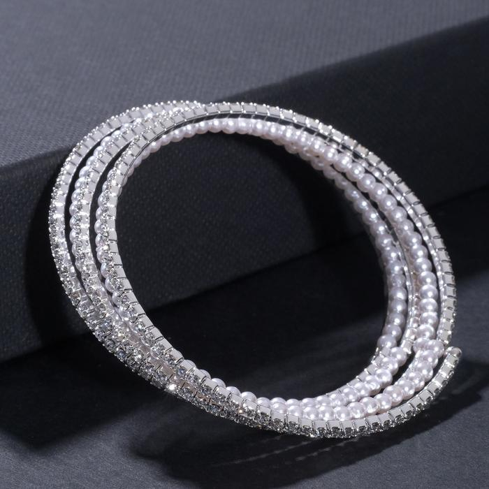 Браслет пружинка &laquo;Жемчуг&raquo; мелкий, d=5,5, цвет белый в серебре