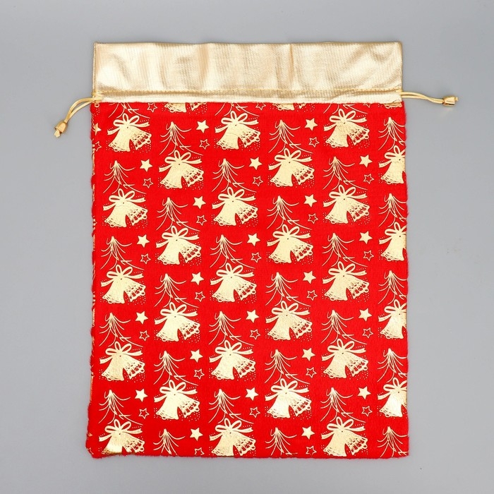 Мешочек подарочный плюш &laquo;Новогодние колокола&raquo;, колокольчик, тиснение, 30 х 40 см +/- 1.5 см, Новый год