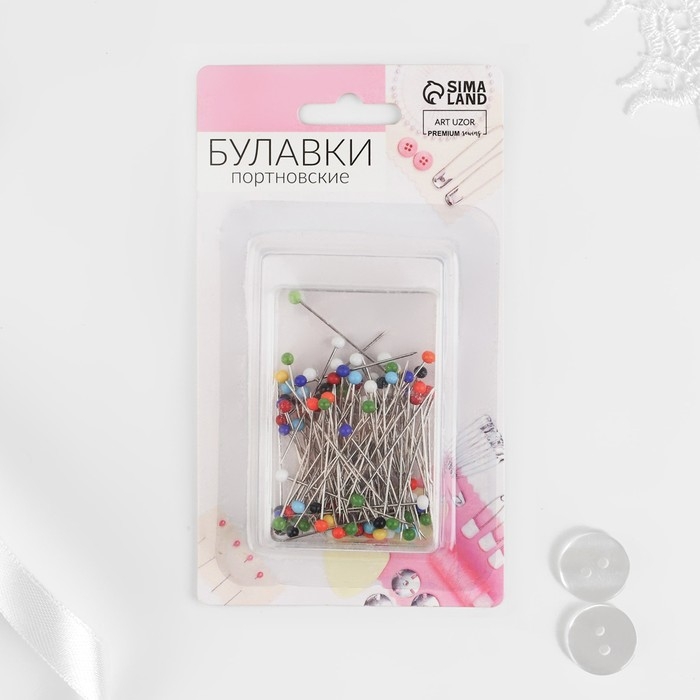 Булавки портновские Premium, стеклянная головка, 30 мм, 100 шт, цвет разноцветный Булавки портновские Premium, стеклянная головка, 30 мм, 100 шт, цвет разноцветный