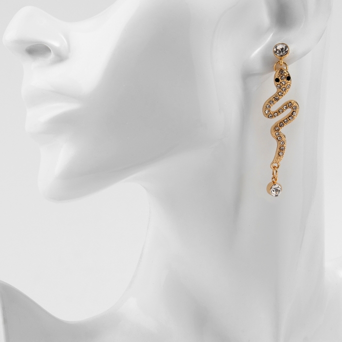 Новый год! Символ года 2025! Серьги со стразами &laquo;Змея&raquo; обольщение, цвет белый в золоте