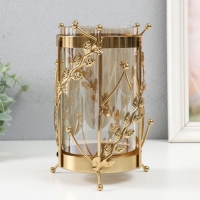 Подсвечник металл, стекло на 1 свечу "Веточки с шариками" d=10 см золото 20 см