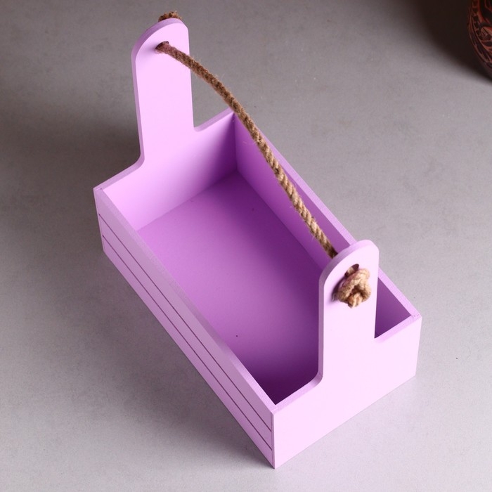 Кашпо деревянное 25.5&times;15&times;30 см "Аром", ручка канат, Сиреневый