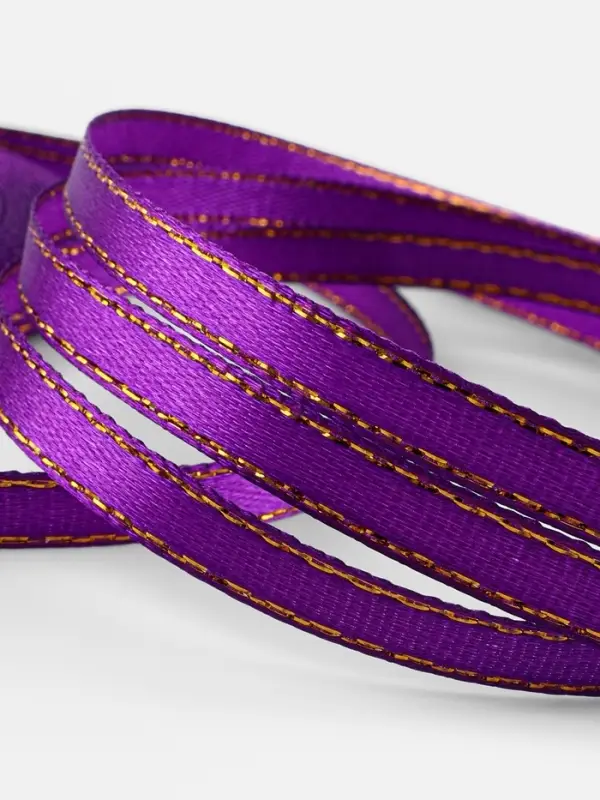 Лента атласная, с золотым люрексом, 6 мм, 23&plusmn;1 м, фиолетовая №35