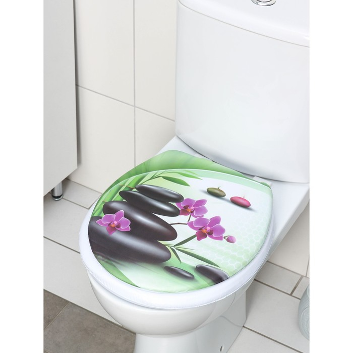 Сиденье для унитаза с крышкой Доляна &laquo;Камни дзен&raquo;, 40&times;37 см, мягкое