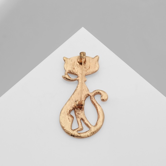 Брошь &laquo;Кошка&raquo; мур-мур, цвет белый в золоте