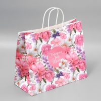 Пакет подарочный крафтовый, упаковка, &laquo;Подарок для тебя&raquo;,цветы, 32 х 28 х 15 см