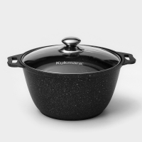 Набор кухонной посуды &laquo;Мраморная №3&raquo;, 6 предметов, крышка, съёмная ручка, антипригарное покрытие, цвет тёмный мрамор