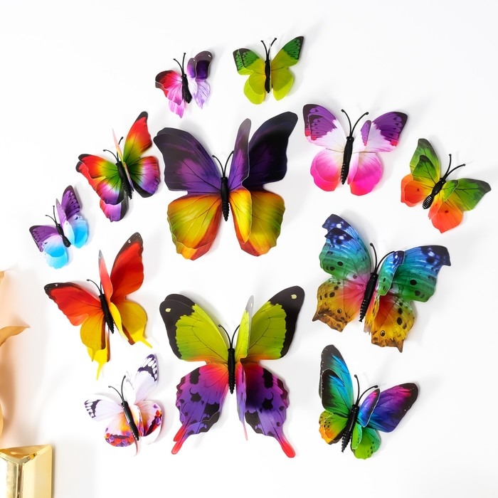 Магнит пластик "Летние бабочки" набор 12 шт МИКС h=4,4,5,5,6,8,9,5,13,5,14,5 см