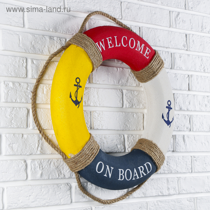 Спасательный круг с бечевкой "welcome on board", якори, 7*50*50 см, разноцветный