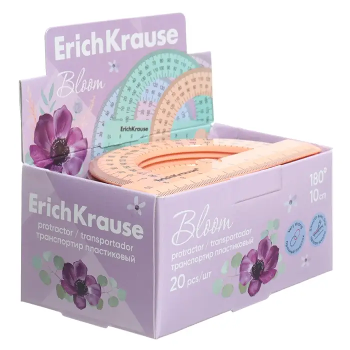 Транспортир 180&deg;/10см, ErichKrause, Pastel Bloom, микс