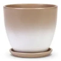 Горшок цветочный с поддоном 1,4 л, d15/h13 см капучино керамика, "Туман" (М)