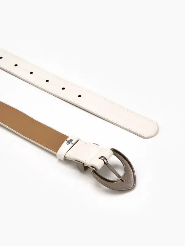 Ремень жен 05-01-02-01, Июнь2506, 3*0,3*110 см, без винта, пряж мат металл, 1 прокол, белый   109031