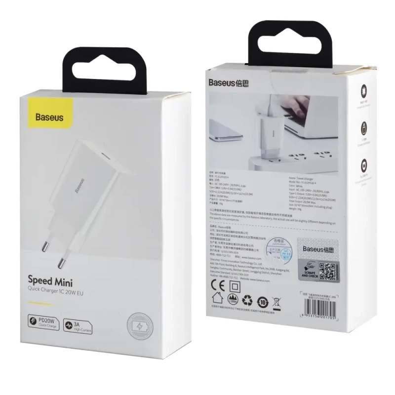 Переходник СЗУ на Type-C PD20W CCFS-SN02 Baseus белый