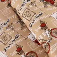 Бумага упаковочная крафт "Париж, с Любовью!", красный, 0.72&times;10&plusmn;5% м, 60 г