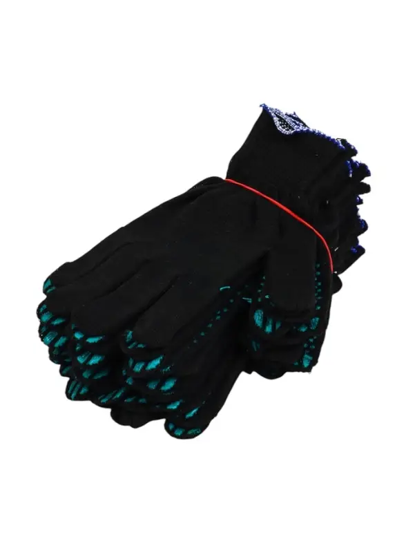 Перчатки садовые, хб, вязка 10 класс, 3 нити, размер 9, с ПВХ точками, чёрные