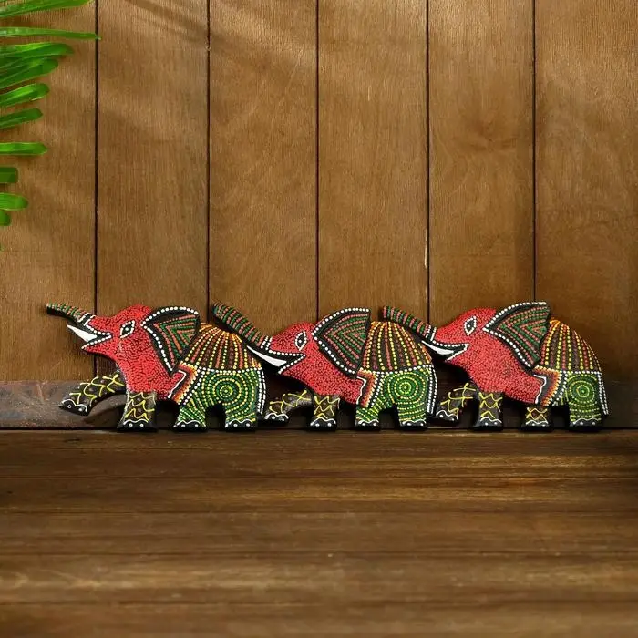 Панно декоративное "Три слона" 50х13х1,5 см МИКС