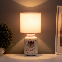 Настольная лампа с абажуром RISALUX &laquo;Киса&raquo; детская, Е14, 40 Вт, бело-розовый, 13&times;13&times;27 см