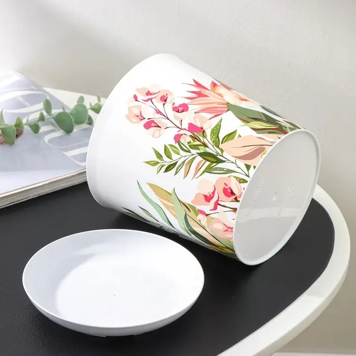 Горшок для цветов с поддоном Доляна &laquo;Тропический лес&raquo;, 1,6 л, d=14 см, h=15,5 см, цвет белый