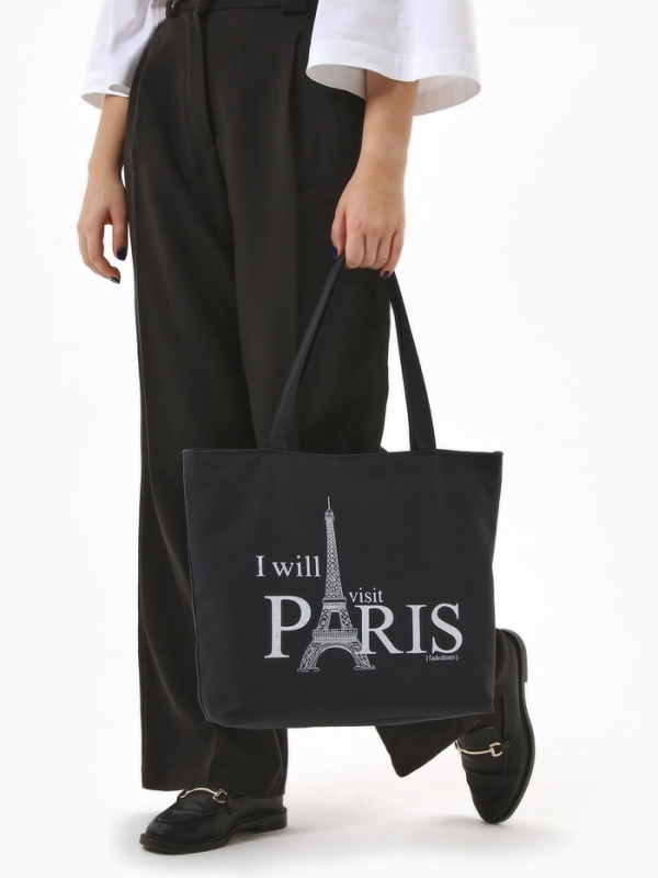 Шопер PARIS, 42*9*32, отдел на молнии, подклад, черный/белый