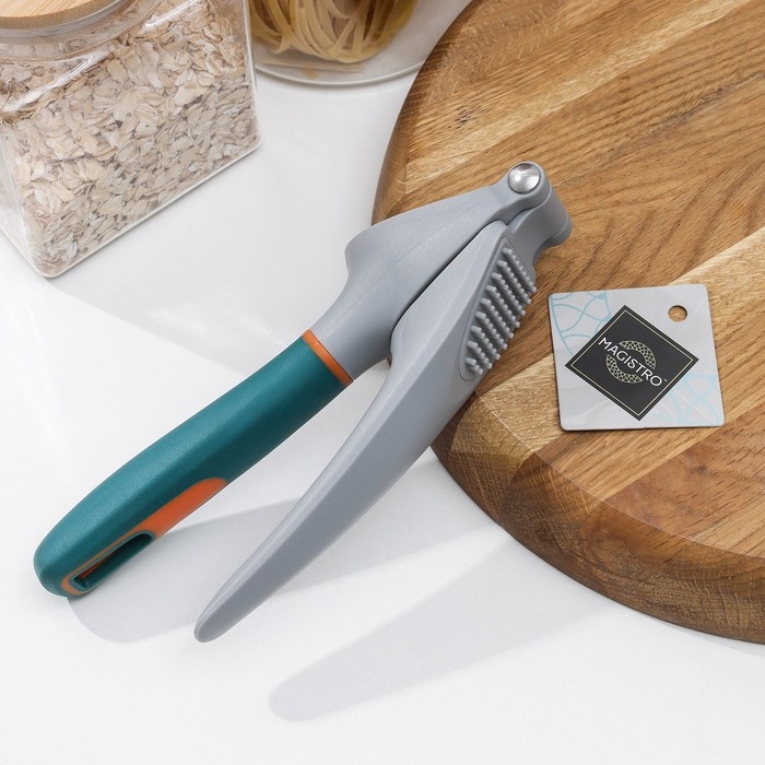 Пресс для чеснока Magistro Coral, 20,2&times;4,2&times;6,5 см, цвет зелёный, серый