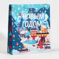Пакет подарочный новогодний ламинированный &laquo;Зима в городе&raquo;, M 26 х 30 х 9 см
