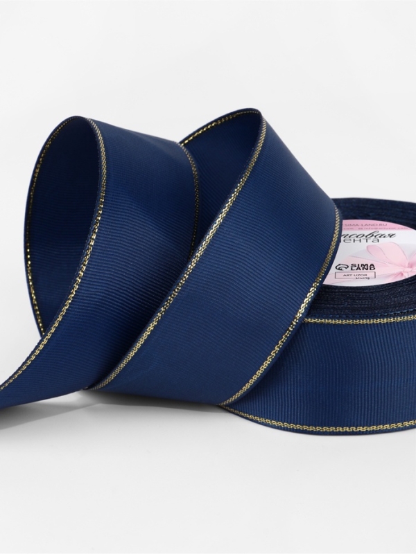 Лента репсовая 40мм*25&plusmn;1ярд(23м&plusmn;1м) золотые нити №038 тёмно-синий АУ