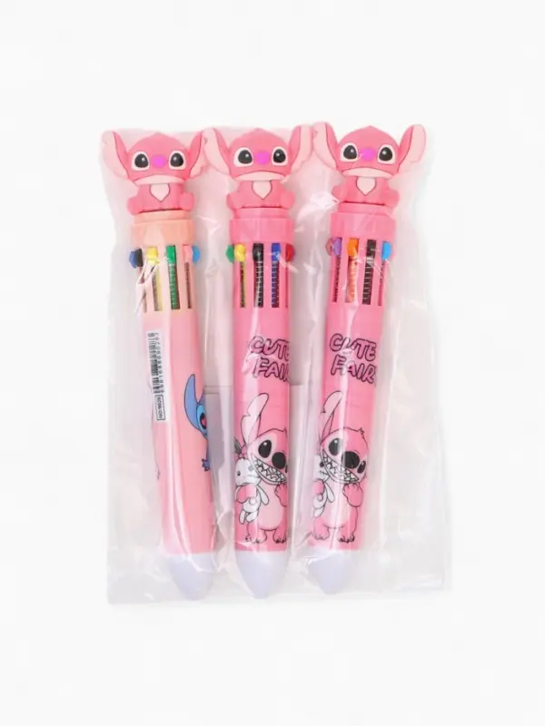 Ручка многоцветная 10 цветов Стич, розовый