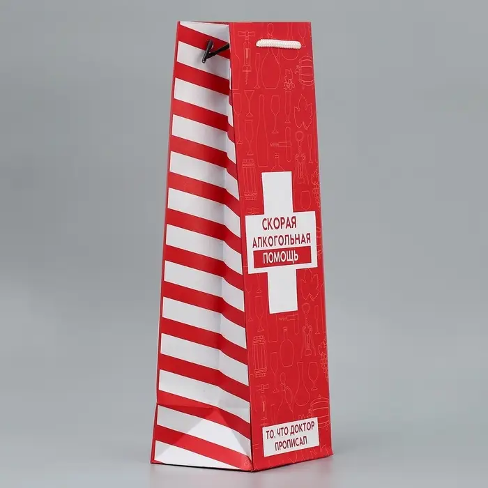 Пакет подарочный под бутылку, упаковка, &laquo;Алкопомощь&raquo;, 36 х 13 х 10 см