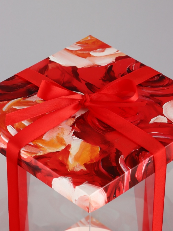 Коробка PVC, для цветов с лентой, 28 х 18 х 18 см, красный