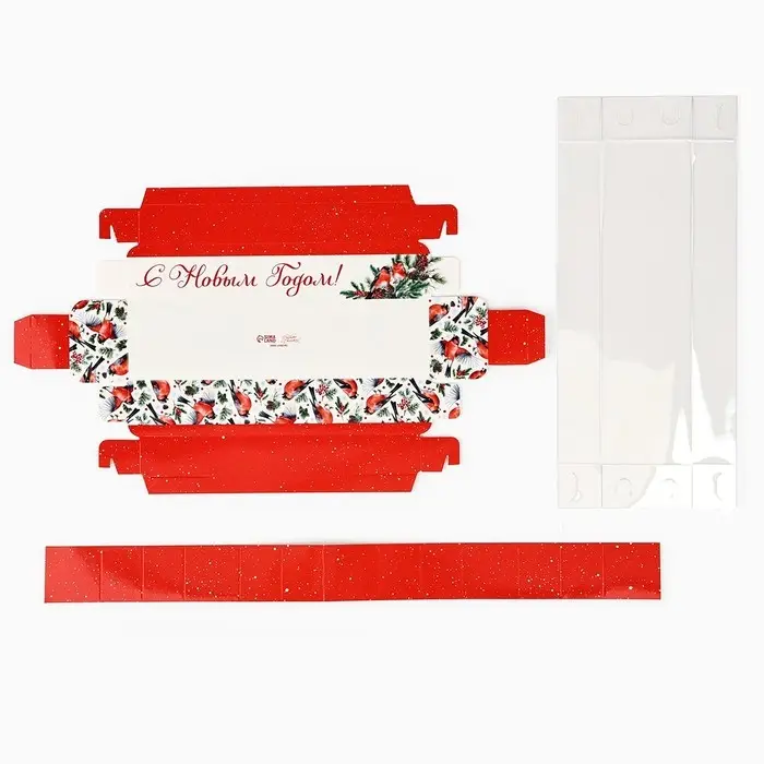 Коробка под 5 конфет с ячейками &laquo;Снегири&raquo;, 6 х 23 х 3 см