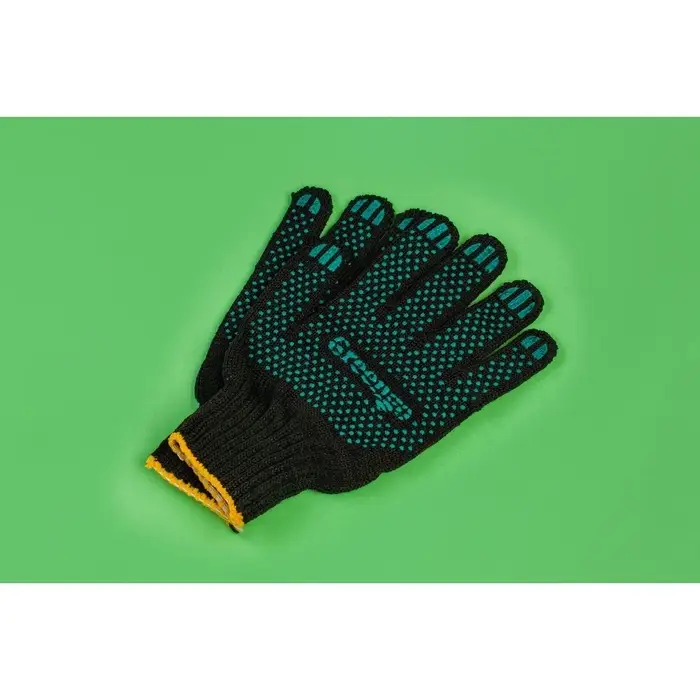 Перчатки садовые, хб, вязка 7 класс, 4 нити, размер 9, с ПВХ точками, чёрные, Greengo
