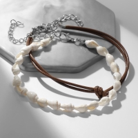 Браслеты на ногу &laquo;Ракушки&raquo;, цвет бело-коричневый в серебре