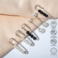 Набор булавок (6 шт.) &laquo;Жемчужины&raquo;, 3,5 см, цвет чёрно-белый в серебре