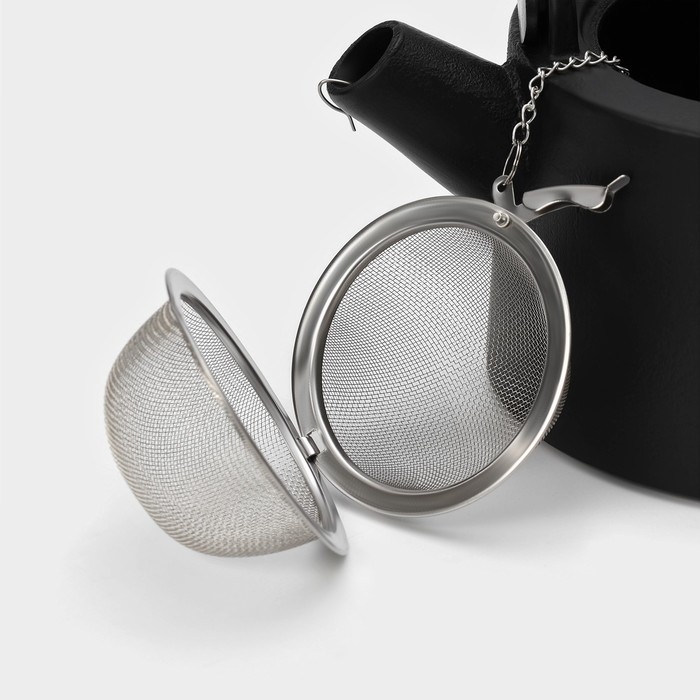 Чайник для плиты с эмалированным покрытием внутри Magma &laquo;Сайгон&raquo;, 1,1 л, чугун, с ситом, индукция, цвет чёрный