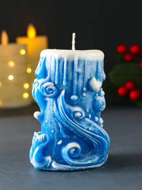 Свеча новогодняя столбик "Волшебство" синий