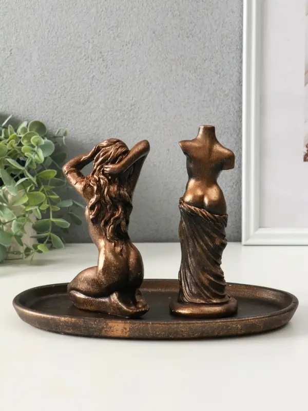 Набор фигур "Богини" на подносе, высота 16 см, цвет винтажная бронза