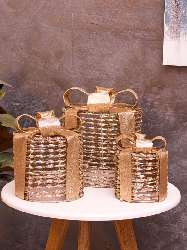 Фигура световая "Подарки цилиндр", 25х20х15 см, 90 LED, батарейки ААх8 (не в компл.), свечение тёплое белое