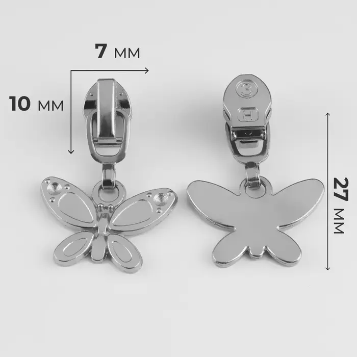 Бегунок для молнии &laquo;Спираль&raquo;, №3, &laquo;Бабочка&raquo;, 10 шт., цвет никель