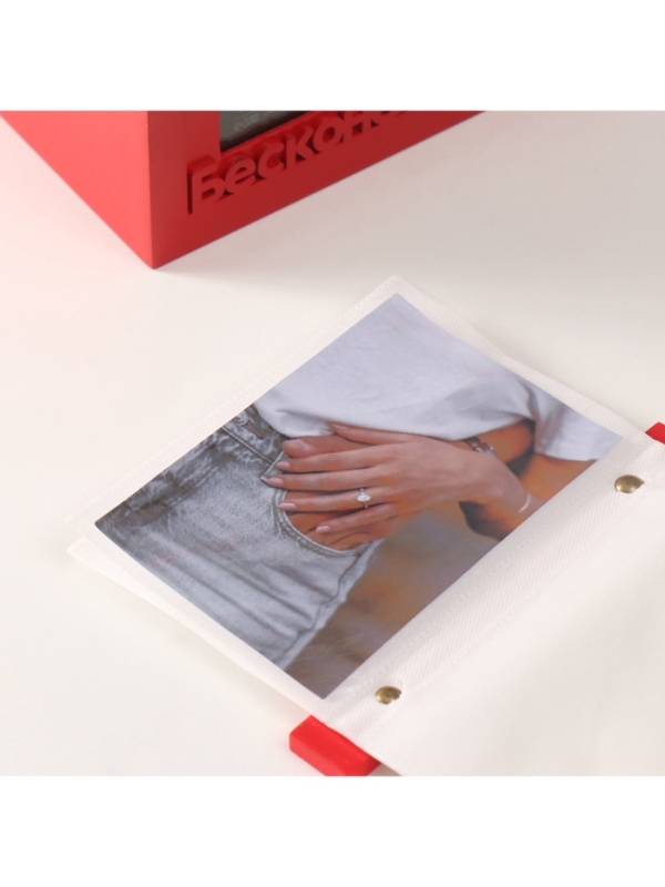 Фотоархив на 96 фото 10х15 см + рамка 10х15 см "Бесконечно" красный 20х15х12 см