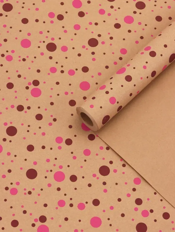 Крафт бумага &laquo;Конфетти&raquo; розовый/бордовый на коричневом фоне, 0.72&times;10&plusmn;5% м, 60 г