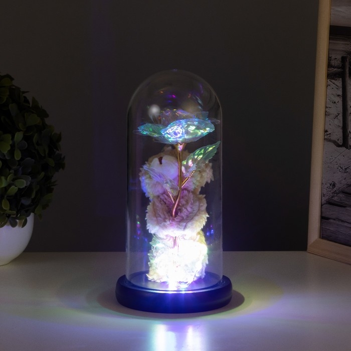 Ночник колба &laquo;Мишка с цветком&raquo; LED белый 3хААА 10,5х10,5х22см