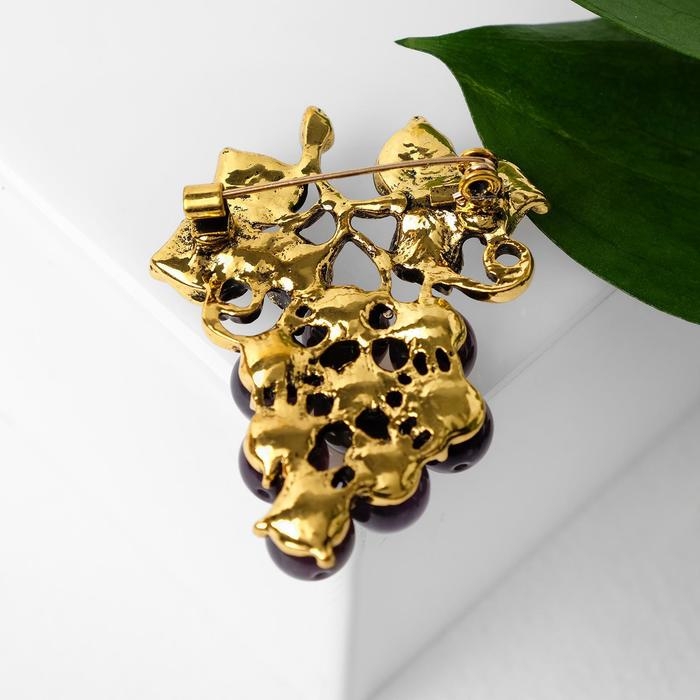 Брошь &laquo;Виноград&raquo; аметистовый, цвет фиолетово-зелёный в чернёном золоте