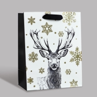 Пакет подарочный новогодний ламинированный &laquo;Новогодний лес&raquo;, MS 23 x 18 х 10 см