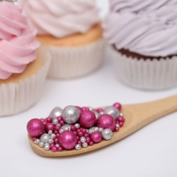 Посыпка кондитерская "Блеск", взорванные зерна риса, фуксия, серебро, 50 г