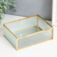 Шкатулка стекло с металлическим каркасом "Прямоугольная. Квадратики" 18,5х14х6,5 см