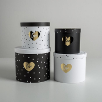 Набор шляпных коробок для цветов 4 в 1, упаковка подарочная, &laquo;Чёрно-белый&raquo;, 14 х 13 см - 20 х 17,5 см