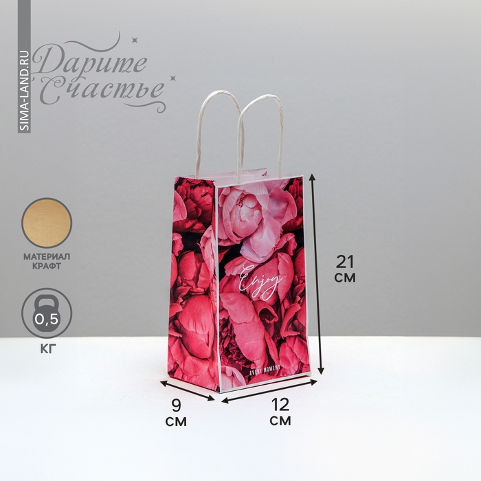 Пакет подарочный крафтовый, упаковка, &laquo;Enjoy&raquo;, 12 х 21 х 9 см