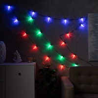 Умная гирлянда &laquo;Нить&raquo; 6 м с насадками &laquo;Лампочки с шишками&raquo;, IP20, тёмная нить, 20 LED, свечение RGB, USB