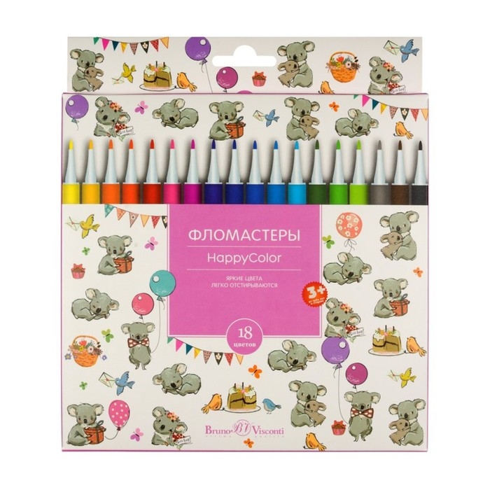 Фломастеры 18 цветов Happycolor, МИКС